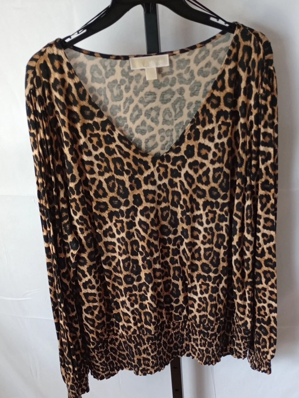 Michael Kors Leopard Print V-Neck Blouse - Tan and Black